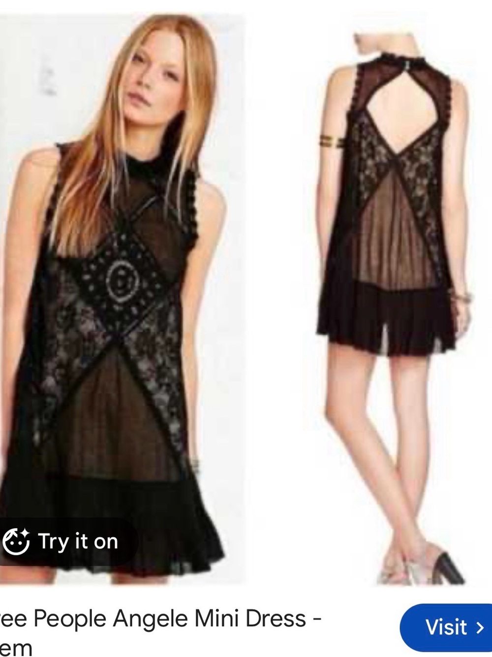 Free People Black Sheer Lace Panel Mini Dress
